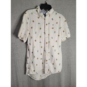 Men's Tommy Hilfiger Tropical Drinks Design Button Up Short Sleeve Shirt XS